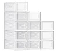 SONGMICS Boîtes à chaussures LSP12SWT – Pliables, transparent et blanc – Lot de 12 (jusqu'à 44)