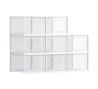 SONGMICS Boîtes à Chaussures, Rangement Chaussures en Plastique, Pliables et Empilables, pour Pointure Jusqu’à 47, Lot de 8, Transparent et Blanc Nuage LSP077W08