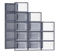 SONGMICS Boîtes à Chaussures, Lot de 12, Rangement Chaussures, Pliable, pour Pointure jusqu’à 44, Transparent et Bleu Carbone LSP12SB30