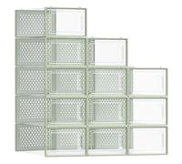 SONGMICS Boîtes à Chaussures, Lot de 12, Rangement Chaussures, Pliable, pour Pointure jusqu’à 44, Transparent et Vert Olive LSP12SG30