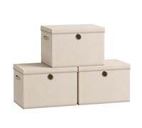 SONGMICS Boîtes de Rangement avec Couvercle, Lot de 3 Cubes Rangement en Tissu, Panneaux Intérieurs en PP Inodore, Pliables, Empilables, avec Poignées, 43 x 30 x 30 cm, Beige Sable RFB545LF01
