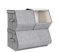 SONGMICS Boîtes de rangement, Lot de 3, Coffre de rangement, Organiseur de jouets, Empilable, avec Couvercle, Cadre métallique, Fermeture magnétique, pour Vêtements, Livres et Jouets, Gris RLB12GY