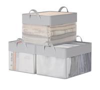 SONGMICS Boîtes de Rangement, Lot de 3, Panier de Rangement, Taille Moyenne, en Tissu, Pliable, Filet de Nylon Transparent, 40 x 30 x 25 cm, Poignées, pour Chambre, Salon, Gris Tourterelle RFB940G01