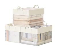SONGMICS Boîtes de Rangement, Lot de 3, Panier de Rangement, Taille Moyenne, en Tissu, Pliable, Filet de Nylon Transparent, 40 x 30 x 25 cm, Poignées, pour Chambre, Salon, Couleur Crème RFB940W01