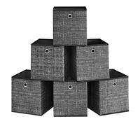 SONGMICS Boîtes de Rangement, Lot de 6, Coffres de Rangement en Tissu Non-Tissé avec Poignée, 26 x 26 x 28 cm, Cubes, pour Étagère, Pliables, Rangement de Vêtements, Noir RFB026B01