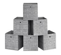 SONGMICS Boîtes de Rangement, Lot de 6, Coffres de Rangement en Tissu Non-Tissé avec Poignée, 26 x 26 x 28 cm, Cubes, pour Étagère, Pliables, Rangement de Vêtements, Gris Chiné RFB026G01