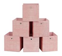 SONGMICS Boîtes de Rangement, Lot de 6, Coffres de Rangement en Tissu Non-Tissé avec Poignée, 30 x 30 x 30 cm, Cubes, pour Étagère, Pliables, Rangement de Vêtements, Rose Bonbon RFB006R01