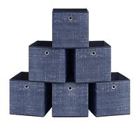 SONGMICS Boîtes de Rangement, Lot de 6, Coffres de Rangement en Tissu Non-Tissé avec Poignée, 30 x 30 x 30 cm, Cubes, pour Étagère, Pliables, Rangement de Vêtements, Bleu