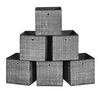 SONGMICS Boîtes de Rangement, Lot de 6, Coffres de Rangement en Tissu Non-Tissé avec Poignée, 30 x 30 x 30 cm, Cubes, pour Étagère, Pliables, Rangement de Vêtements, Noir Chiné RFB006B01