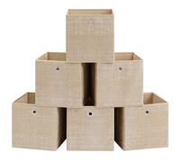 SONGMICS Boîtes de Rangement, Lot de 6, Coffres de Rangement en Tissu Non-Tissé avec Poignée, 30 x 30 x 30 cm, Cubes, pour Étagère, Pliables, Rangement de Vêtements, Beige Sable RFB006K03