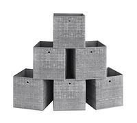 SONGMICS Boîtes de Rangement, Lot de 6, Coffres de Rangement en Tissu Non-Tissé avec Poignée, 33 x 33 x 33 cm, Cubes, pour Étagère, Pliables, Rangement de Vêtements, Gris RFB033G01