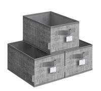 SONGMICS ROB415G01 Lot de 3 boîtes de rangement pliables en tissu 30 x 20 x 15 cm pour armoire, 2 poignées, étiquette, pour chambre à coucher, salon, gris roseau