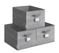 SONGMICS Boîtes de Rangement Pliables, Lot de 3, Paniers de Rangement en Tissu, 40 x 30 x 24 cm, Organisateurs, 2 Poignées, Porte-Étiquettes, pour Chambre, Salon, Gris Jonc ROB440G01