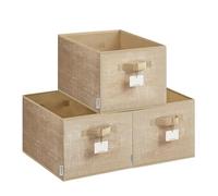 SONGMICS Boîtes de Rangement Pliables, Lot de 3, Paniers de Rangement en Tissu, 40 x 30 x 24 cm, Organisateurs, 2 Poignées, Porte-Étiquettes, pour Chambre, Salon, Beige Sable ROB440K01