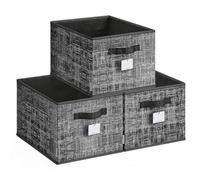 SONGMICS Boîtes de Rangement Pliables, Lot de 3, Paniers de Rangement en Tissu, 40 x 30 x 24 cm, Organisateurs, 2 Poignées, Porte-Étiquettes, pour Chambre, Salon, Noir d'Encre ROB440B01