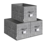SONGMICS ROB450G01 Lot de 3 boîtes de rangement pliables en tissu 50 x 30 x 30 cm pour armoire, 2 poignées, étiquette, pour chambre à coucher, salon, gris roseau