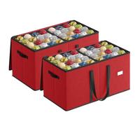 SONGMICS Boîte de Rangement pour Boules de Noël, Empilable, avec Couvercle, Double Fermeture Éclair, 8 Plateaux, Tissu Oxford 600D, 128 Compartiments de 7,6 cm, Rouge Cerise RFB035R01