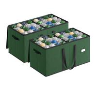 SONGMICS Boîtes de rangement pour boules de Noël, lot de 2, boîtes de décorations de Noël, couvercle et double fermeture éclair, 16 plateaux, vert forêt RFB043C01