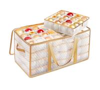 SONGMICS Boîtes de Rangement pour Noël, Coffre pour Boules de Noël et Décorations, 128 Compartiments, Séparateurs Modulables, 64,5 x 33,5 x 34 cm, Doré Sable RFB029A01