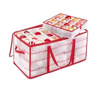 SONGMICS Boîtes de Rangement pour Noël, Coffre pour Boules de Noël et Décorations, 128 Compartiments, Séparateurs Modulables, 64,5 x 33,5 x 34 cm, Rouge Cerise RFB029T01