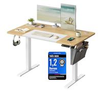 SONGMICS Bureau Électrique Réglable en Hauteur, 120 x 60 cm, Table Assis-Debout, Fonction Mémoire 4 Hauteurs, pour Bureau, Télétravail, Couleur Chêne Naturel et Blanc Mat LSD015N01