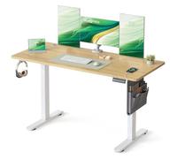 SONGMICS Bureau Électrique Réglable en Hauteur, 140 x 60 cm, Fonction Mémoire 4 Hauteurs, Port USB-C, Organiseur, pour Télétravail, Doré Chêne LSD134YA01