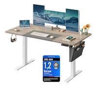 SONGMICS Bureau Électrique Réglable en Hauteur, 140 x 60 cm, Table Assis-debout, Fonction Mémoire 4 Hauteurs, pour Bureau, Télétravail, Grège Chiné et Blanc Mat LSD016H01