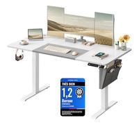 SONGMICS Bureau Électrique Réglable en Hauteur, 140 x 60 cm, Table Assis-Debout, Fonction Mémoire 4 Hauteurs, pour Bureau, Télétravail, Blanc Nuage et Gris Tourterelle LSD016W02