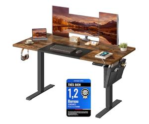 SONGMICS Bureau Électrique Réglable en Hauteur, 140 x 60 cm, Table Assis-Debout, Fonction Mémoire 4 Hauteurs, pour Bureau, Télétravail, Marron Rustique et Noir d'encre LSD016X01