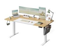 SONGMICS Bureau Électrique Réglable en Hauteur, 160 x 70 cm, Table Assis-Debout, Fonction Mémoire 4 Hauteurs, pour Bureau, Télétravail, Couleur Chêne Naturel et Blanc Mat LSD026N01