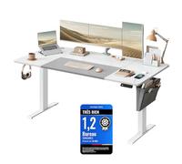 SONGMICS Bureau Électrique Réglable en Hauteur, 160 x 70 cm, Table Assis-Debout, Fonction Mémoire 4 Hauteurs, pour Bureau, Télétravail, Blanc Nuage et Gris Tourterelle LSD026W02