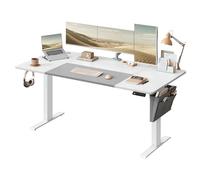 SONGMICS Bureau Électrique Réglable en Hauteur, 160 x 70 cm, Table Assis-Debout, Fonction Mémoire 4 Hauteurs, pour Bureau, Télétravail, Blanc Nuage et Gris Tourterelle LSD026W02