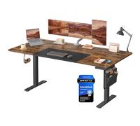 SONGMICS Bureau Électrique Réglable en Hauteur, 180 x 80 cm, Table Assis-Debout, Fonction Mémoire 4 Hauteurs, Port USB-C, pour Bureau, Télétravail, Marron Rustique et Noir Mat LSD028KD01
