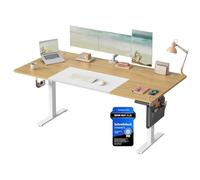 SONGMICS Bureau Électrique Réglable en Hauteur, 180 x 80 cm, Table Assis-Debout, Fonction Mémoire 4 Hauteurs, Port USB-C, pour Bureau, Télétravail, Couleur Chêne Naturel et Blanc Mat LSD028YD02