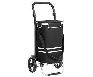 SONGMICS Caddie de Courses, Chariot de Courses, Pliable, avec Sac Isotherme, Polyvalent, Sac Amovible, roulettes, Solide, Noir KST03BK