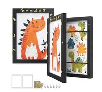 SONGMICS Cadre Dessin Enfant, Lot de 2 Cadres Photo, A4, 22 x 28 cm, Contient jusqu'à 150 Dessins, MDF, Verre, Comprend un Fond, Autocollants, Pointes Sans Trace, 34,5 x 25,5 cm, Noir Cendré RPF052B02