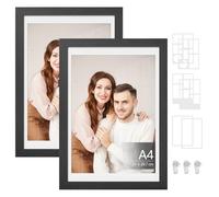 SONGMICS Cadre Photo avec 3 Fonds, Cadre Photo Multiple, Cadre Pêle-mêles, Images 4x6, ou 4x4, Pointes sans Traces, 36,5 x 26 cm, Noir Cendré RPF024B01