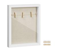 SONGMICS Cadre Photo Profond, avec Ficelle, Pinces et épingles, pour DIY, Bricolage, Fond façon Lin, Devant en Verre, rebords en MDF, Blanc RPF007W01