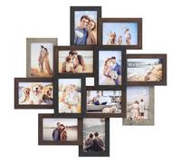 SONGMICS Cadres Pêle-Mêle, 12 Cadres pour Photos 10x15 cm, Galerie Photo Murale, Décoration Murale, Marron Acajou, Grège Chiné et Noir Cendré RPF022M01