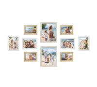 SONGMICS Cadres Photo, Lot de 10, Deux 20 x 25 cm, Quatre 13 x 18 cm, Quatre 10 x 15 cm, MDF, Protection en Plastique, MDF, Couleur Chêne Naturel, Blanc Nuage, Beige Naturel RPF310K02