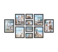 SONGMICS Cadres Photo, Lot de 10, Deux A4, Quatre 20 x 25 cm, Quatre 10 x 15 cm, Protection en Plastique, MDF, Noir d'Encre RPF311B01