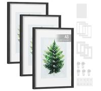 SONGMICS Cadres Photo, Lot de 3, pour Images A3, A4, 28 x 36 cm, avec Fonds, Galerie Photo, Accroché au Mur ou Posé sur Table, Verre, MDF, 43,4 x 31,1 cm, Noir Cendré RPF064B01