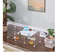 SONGMICS Cage pour lapins, cochon d'inde, Enclos modulable, Clôture pour petits animaux, avec maillet et serre-câbles, Blanc LPI01W