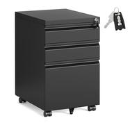 SONGMICS Caisson de Bureau 3 Tiroirs, Casier sur roulettes pour Bureau à Domicile, Structure en Acier, 3 Tiroirs Verrouillables, Support pour Imprimante, 40 x 50 x 62 cm, Noir Mat OFC033B101