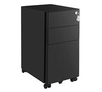 SONGMICS Caisson de Bureau, 3 Tiroirs, Verrouillable, en Métal | Table pour Imprimante, pour Bureau, Préassemblé, 30 x 46 x 59,2 cm, Noir Mat, Collection BEREND OFC030B01