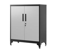 SONGMICS Caisson de Bureau à 2 Portes, Verrouillable, en Acier | Placard Polyvalent, Armoire de Bureau, pour Salon, Argenté et Noir, Collection BEREND OMC013S01