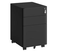 SONGMICS Caisson de Bureau, avec 3 Tiroirs, Casier Verrouillable, Préassemblé, en Acier, Plastique PP, Table pour Imprimante, pour Bureau, 50 x 39 x 59 cm, Noir Mat OFC032B101