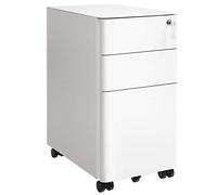 SONGMICS Caisson de Bureau, avec 3 Tiroirs, Casier Verrouillable, Préassemblé, en Métal, Table pour Imprimante, pour Bureau, 46 x 30 x 59,2 cm, Blanc OFC030W01