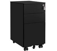 SONGMICS Caisson de Bureau Metal, 3 tiroirs, avec roulettes et Serrure | Caisson de Rangement Mobile, pour Documents et Dossier Suspendu, 30 x 45 x 60 cm, Noir mat, Collection BEREND OFC031B01