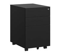 SONGMICS Caisson de Bureau Metal, Caisson de Rangement Mobile, avec roulettes et Serrure, pour Documents et Dossier Suspendu, avec 3 tiroirs, 39 x 52 x 60 cm Noir OFC60BK